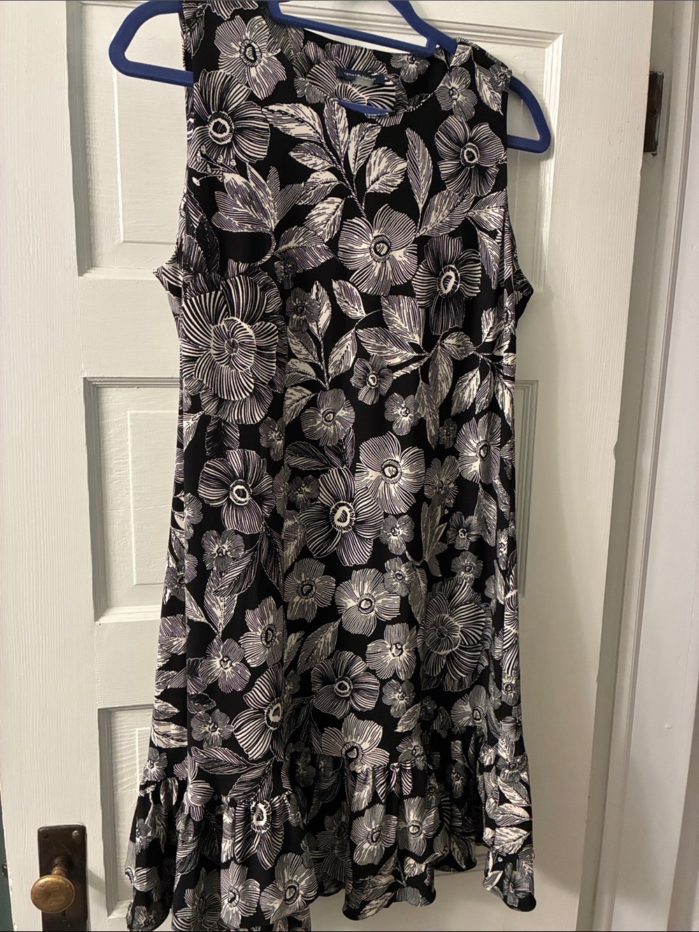 Tommy Hilfiger Black Floral Sleeveless Ruffle-Hem Dress